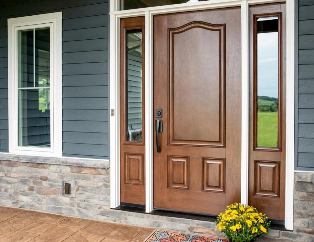ProVia Signet premium mahogany fiberglass door in Hazelnut installed by Artisan Windows & Doors in Lexington, KY