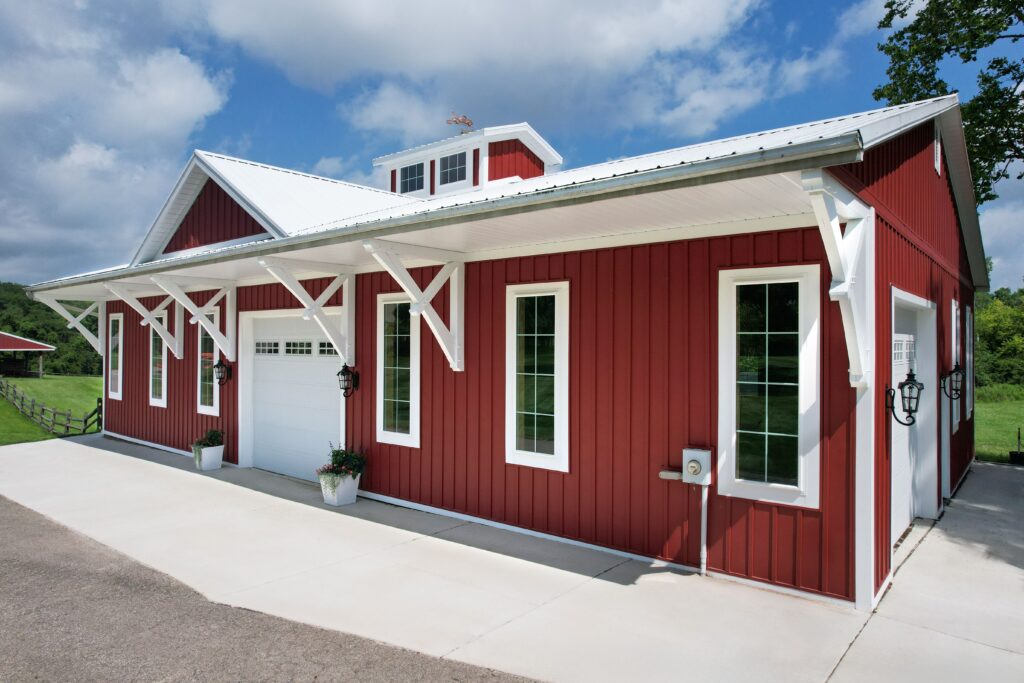ProVia ecoLite white picture windows installed in a shop/barn in Paris, KY by Artisan Windows & Doors