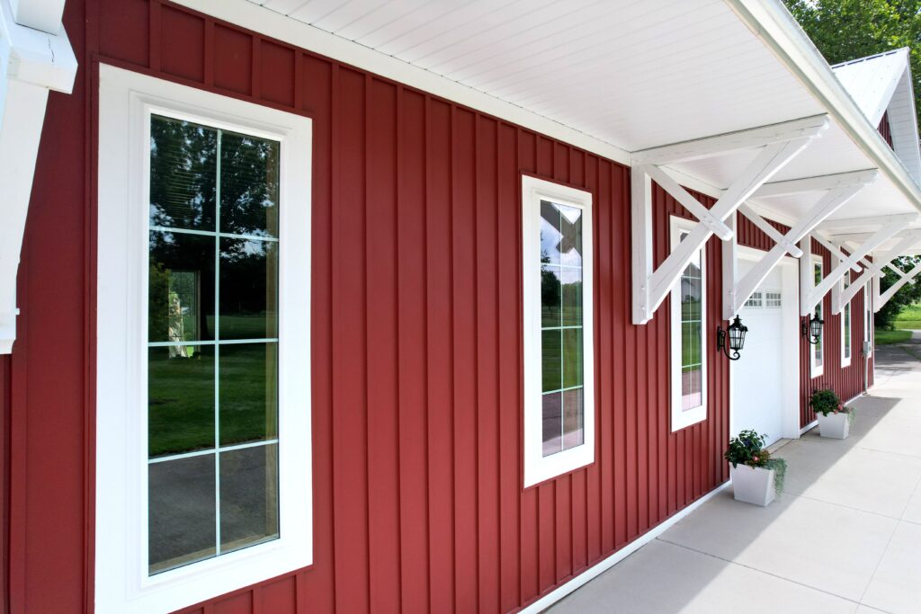 ProVia ecoLite picture windows in white on red barn - Paris, KY