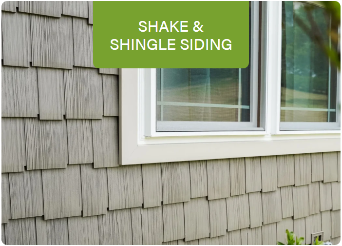 ProVia shake and shingle vinyl siding installed around a window for a textured, natural cedar appearance.
